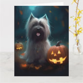 Halloween Skye Terrier met pomkins Scary Kaart (Gele Bloem)