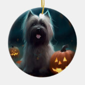 Halloween Skye Terrier met pomkins Scary Keramisch Ornament (Voorkant)
