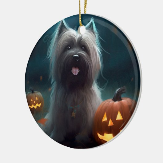 Halloween Skye Terrier met pomkins Scary Keramisch Ornament (Links)