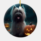 Halloween Skye Terrier met pomkins Scary Keramisch Ornament (Achterkant)