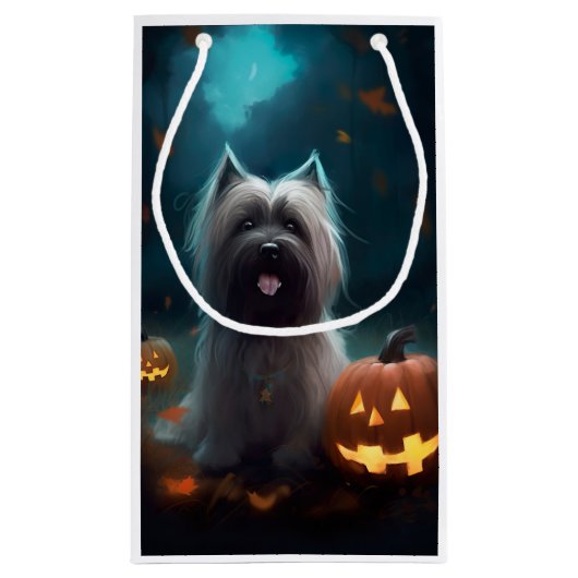 Halloween Skye Terrier met pomkins Scary Klein Cadeauzakje (Achterkant)