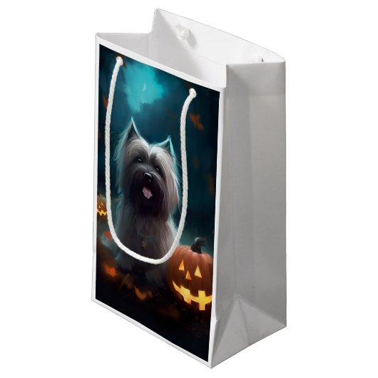 Halloween Skye Terrier met pomkins Scary Klein Cadeauzakje (Voorkant Gekanteld)