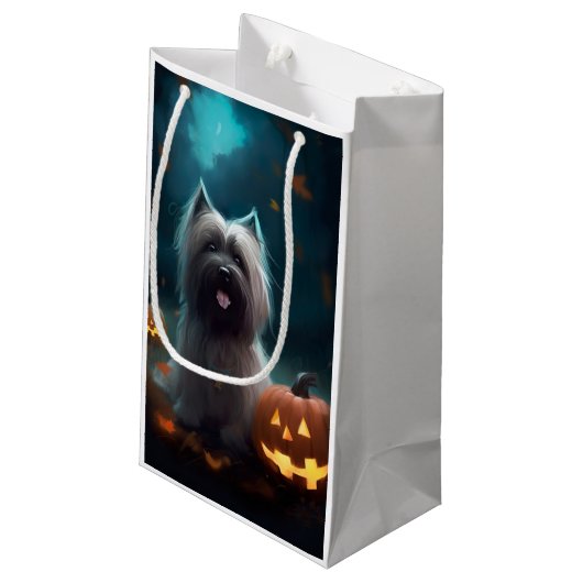 Halloween Skye Terrier met pomkins Scary Klein Cadeauzakje (Achterkant Gekanteld)