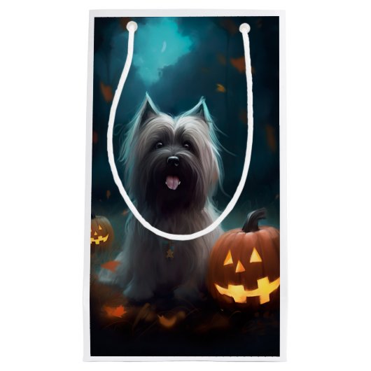 Halloween Skye Terrier met pomkins Scary Klein Cadeauzakje (Voorkant)