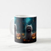 Halloween Skye Terrier met pomkins Scary Koffiemok (Voorkant links)