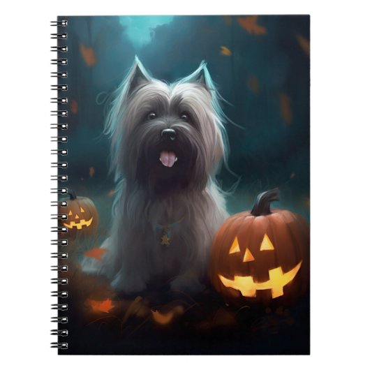 Halloween Skye Terrier met pomkins Scary Notitieboek (Voorkant)