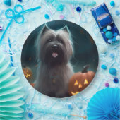 Halloween Skye Terrier met pomkins Scary Papieren Bordje (Feest)