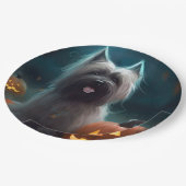 Halloween Skye Terrier met pomkins Scary Papieren Bordje (Gekanteld)