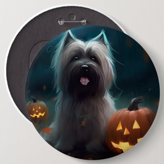 Halloween Skye Terrier met pomkins Scary Ronde Button 6,0 Cm (Voorkant /achterkant)