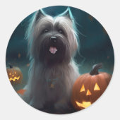 Halloween Skye Terrier met pomkins Scary Ronde Sticker (Voorkant)