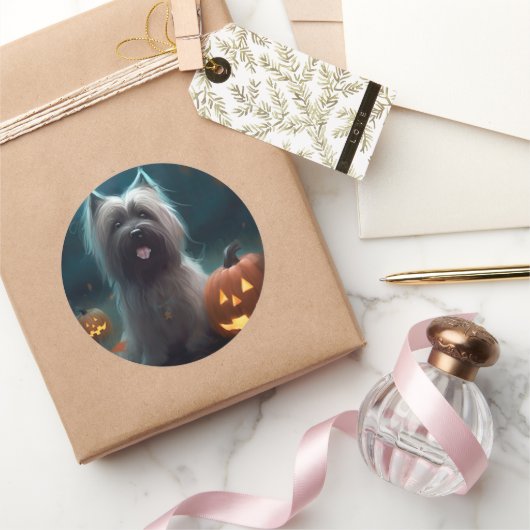 Halloween Skye Terrier met pomkins Scary Ronde Sticker (Geschenken)