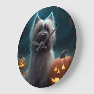 Halloween Skye Terrier Met Pompoenen Eng  Grote Klok