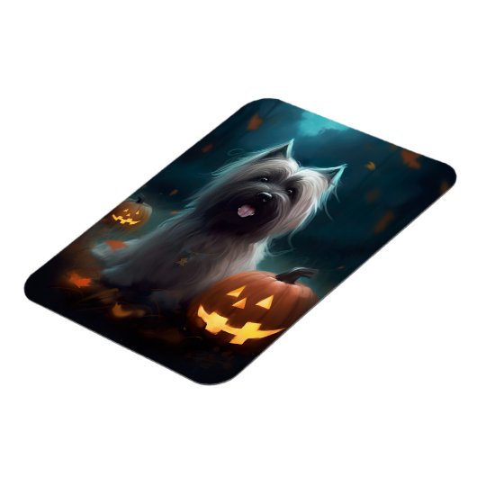 Halloween Skye Terrier Met Pompoenen Eng  Magneet (Linkerzijde)