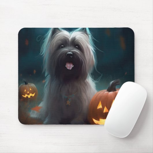 Halloween Skye Terrier Met Pompoenen Eng Muismat (Met muis)