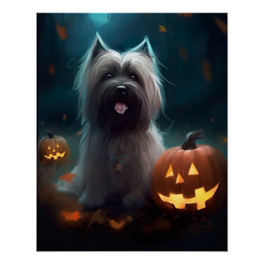 Halloween Skye Terrier Met Pompoenen Eng Perfect Poster (Voorkant)