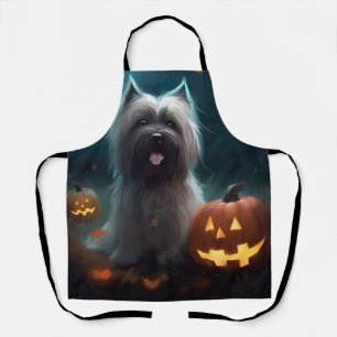 Halloween Skye Terrier Met Pompoenen Eng Schort