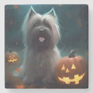 Halloween Skye Terrier Met Pompoenen Eng Stenen Onderzetter