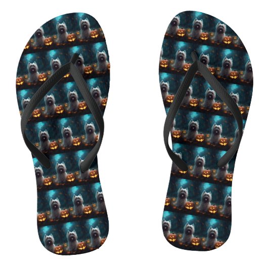 Halloween Skye Terrier Met Pompoenen Eng  Teenslippers (Voetbed)
