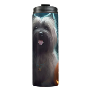 Halloween Skye Terrier Met Pompoenen Eng Thermosbeker