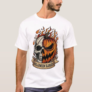 Halloween Slaghout Brandende Schedel Pompoen Vlamm T-shirt