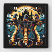 Halloween slangen in spookachtige kleding bij sche vierkante klok (Voorkant)