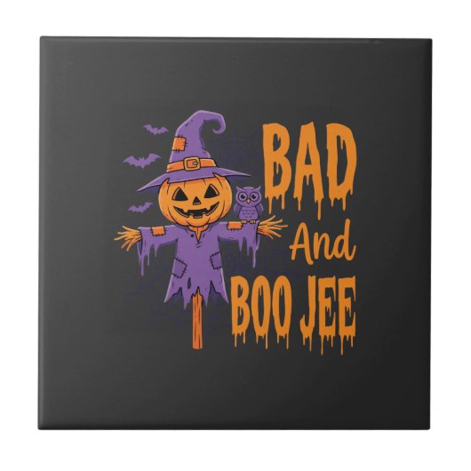 Halloween Slechte En Boe Jee Vogelverschrikker Gra Tegeltje (Voorkant)