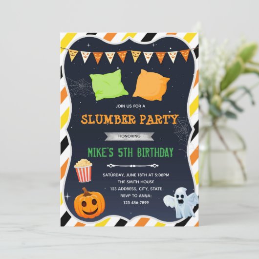 Halloween sleepover party uitnodiging (Staand voorkant)