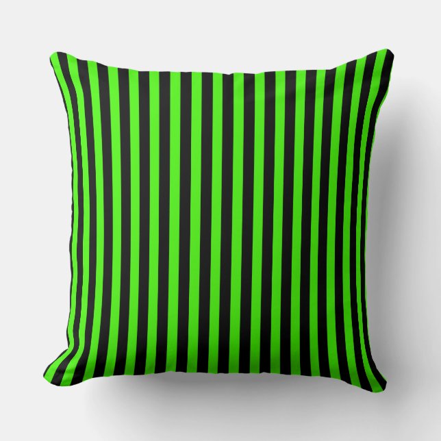 Halloween Slime Groen en Zwart Gestreept Kussen (Voorkant)