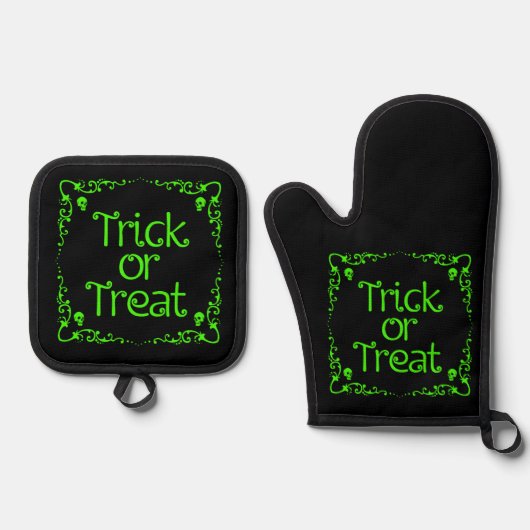 Halloween Slime Groene Trick or treat Ovenwant & Pannenlap Set (Voorkant)
