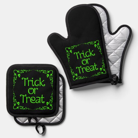 Halloween Slime Groene Trick or treat Ovenwant & Pannenlap Set (Voorkant / Achterkant)