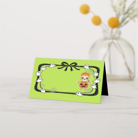 Halloween Sloth In Pumpkin Costume Place Card Plaatskaartje (Voorkant)