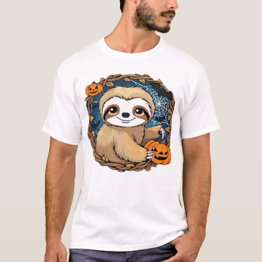 Halloween sloth, pumpkin, bat, spider, spider web t-shirt (Voorkant)