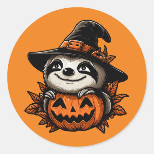 Halloween Sloth Pumpkin Festival Ronde Sticker