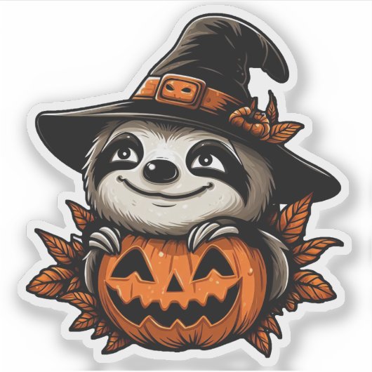 Halloween Sloth Pumpkin Festival Sticker (Voorkant)