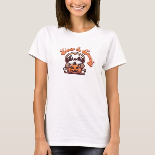 Halloween Sloth Slow and Spooky Cute Sloth Pumpkin T-shirt (Voorkant)