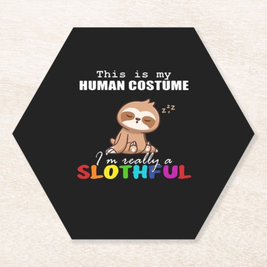 Halloween Slothful Design, dit is mijn menselijke  Kartonnen Onderzetters (Voorkant)