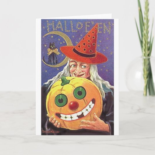 Halloween Smiling Witch and Pumpkin Kaart (Voorkant)