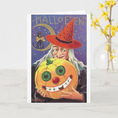 Halloween Smiling Witch and Pumpkin Kaart (Gele Bloem)