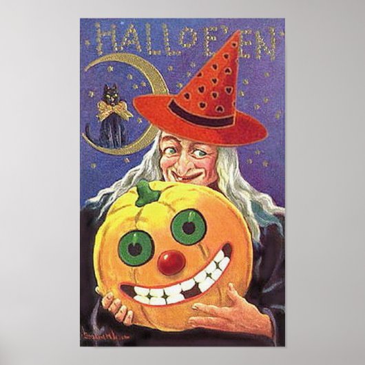 Halloween Smiling Witch and Pumpkin Poster (Voorkant)