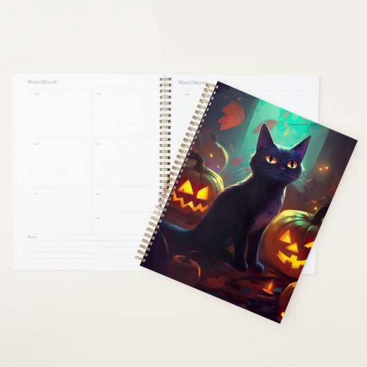 Halloween Smoking Kat Met Pompoenen Griezelen Planner (Display)