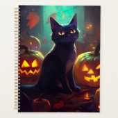 Halloween Smoking Kat Met Pompoenen Griezelen Planner (Voorkant)
