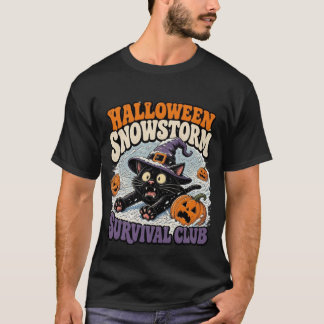 Halloween Sneeuwstorm Club Zwarte Kat T-shirt