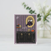 Halloween Sneeuwwitje heks en taart briefkaart (Staand voorkant)