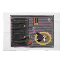 Halloween Sneeuwwitje heks en taart keukenhanddoek