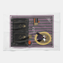 Halloween Sneeuwwitje heks en taart keukenhanddoek