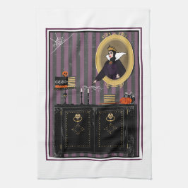 Halloween Sneeuwwitje heks en taart keukenhanddoek