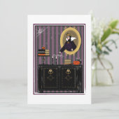 Halloween Sneeuwwitje heks en taart uitnodiging (Staand voorkant)