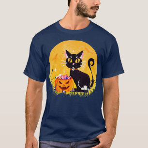 Halloween Snoep Black Cat Scary Pumpkin on the Moo T-shirt