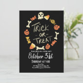 Halloween Snoep Chalk Style Costume Birthday Invit Kaart (Staand voorkant)