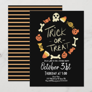 Halloween Snoep Chalk Style Costume Birthday Invit Kaart